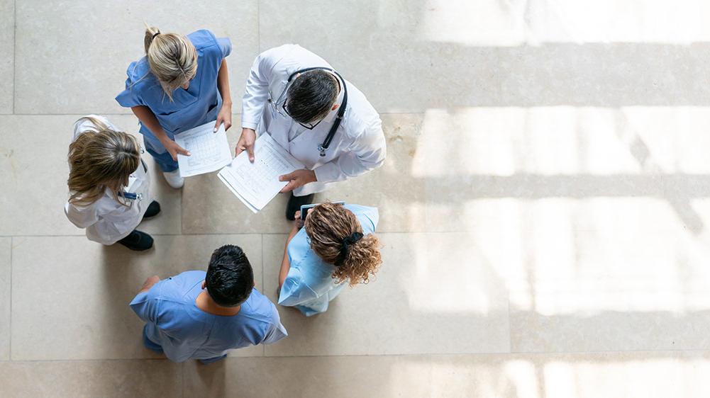 Healthcare professionals during a meeting at the hospital - High angle view